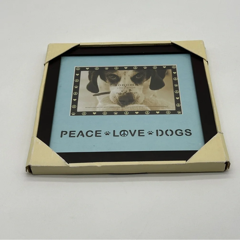 Sonoma Life Style peace Love Dogs Print Photo Frame Black  Decor Gift‎ 4 x 6